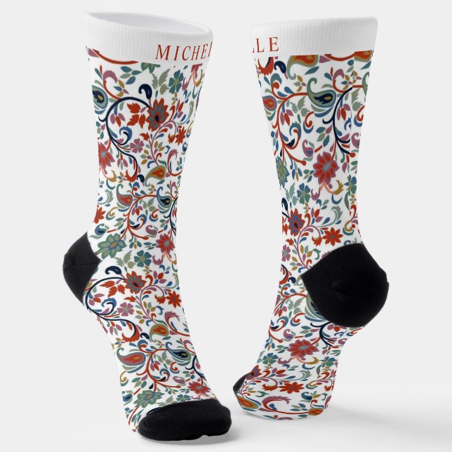 Chaussette Flore blanche personnalisée Fleurs de marguerite v (Angulaire)
