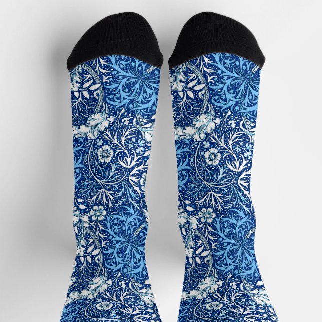 Chaussette Flore d'algues Art nouveau, bleu et blanc de Cobal (Haut)