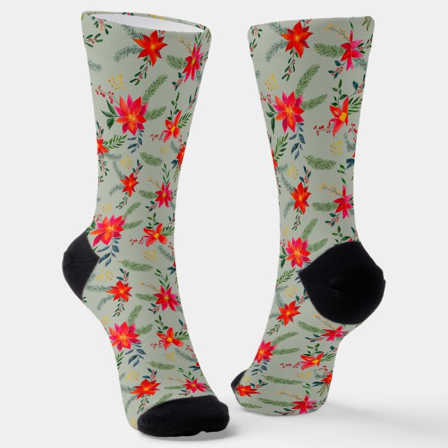 Chaussette Flore de Noël Rouge Poinsettia (Angulaire)