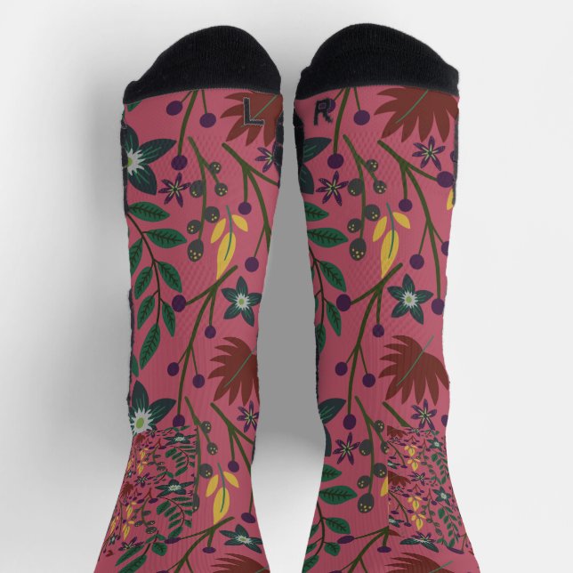 Chaussette Flore sans couture motif fleurs rose feuille branc (Haut)