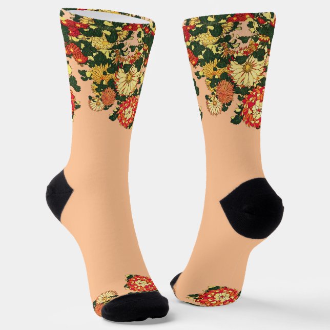Chaussette Flower Border, mandarin orange et or (Angulaire)