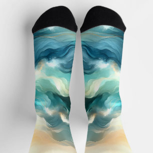Chaussette Flux d'océan doré Vagues abstraites