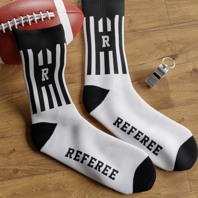 Chaussette Football arbitre Chaussettes rayées noir et blanc (Hup! Just add your initial to these sporty black and white striped referee socks)