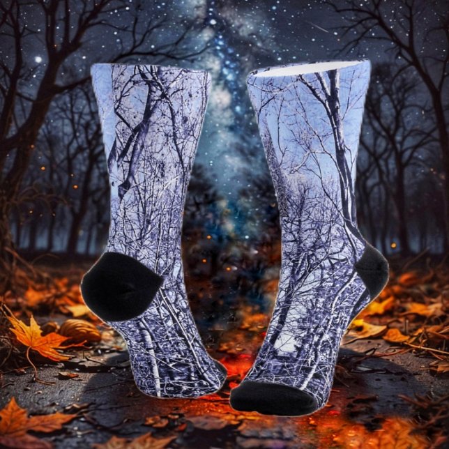 Chaussette Forêt à Twilight (You can wear these haunting, Forest At Twilight Socks, throughout the fall season!)