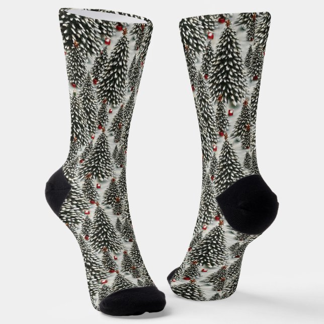 Chaussette Forêt d'arbres de Noël couverts de neige (Angulaire)