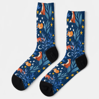 Chaussette Fox Night Forest Celestial Seamless Pattern