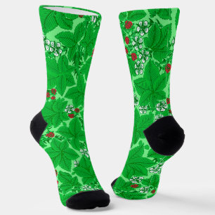 Chaussette Fraises et feuilles Art Nouveau, vert citron