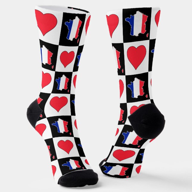 Chaussette France Motif de coeur Carte du drapeau national fr (Angulaire)