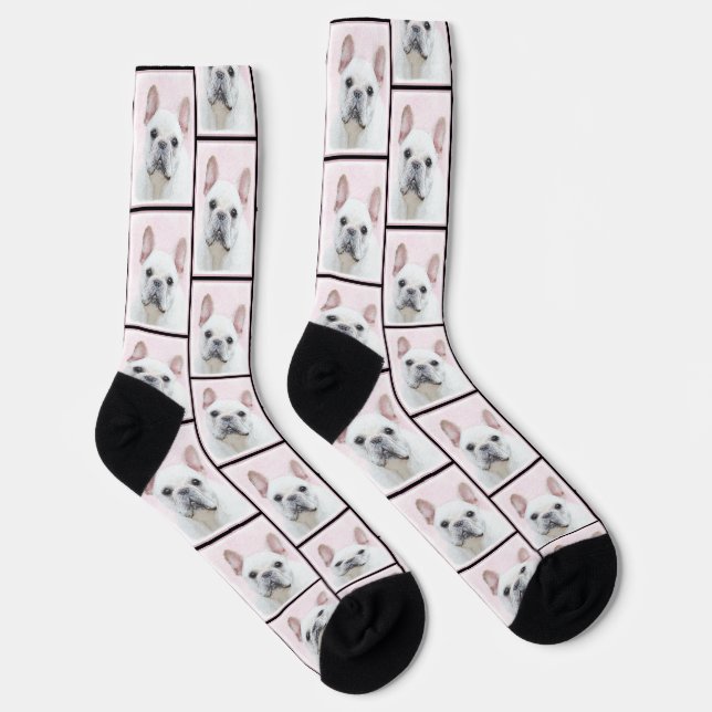 Chaussette French Bulldog Painting White Cream Pet Dog Art (Droite)