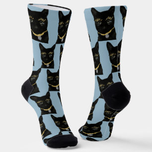 Chaussette Fun Black Cat Photo personnalisée Dusty Blue