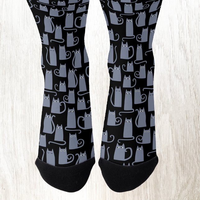 Chaussette Fun Blue Grey Chat (Fun blue gray cat socks for animal and pet lovers)