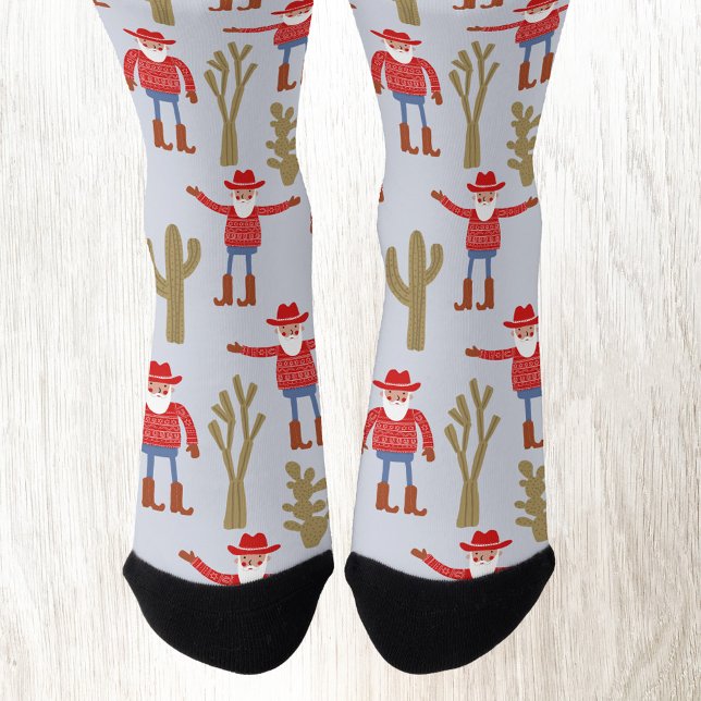 Chaussette Fun Cowboy Santa Claus Western Christmas Blue (Fun Cowboy Santa Claus Christmas Holiday Western socks)