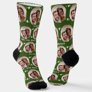 Chaussette Fun Forest Green Newlyweds Photo Motif