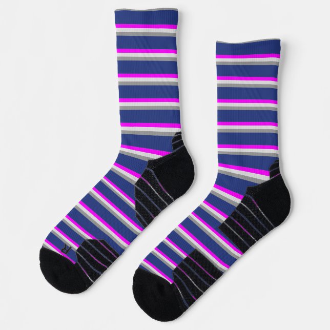 Chaussette Fun fou Marine bleu gris rose (Gauche)