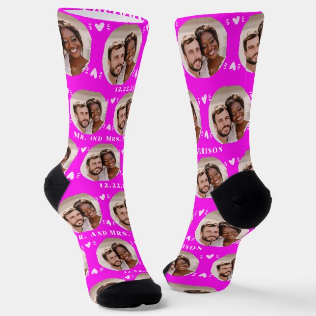 Chaussette Fun Hot Rose Newlyweds Motif photo (Angulaire)