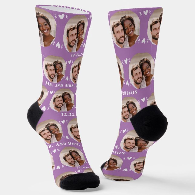 Chaussette Fun Lavender Newlyweds Motif photo (Angulaire)