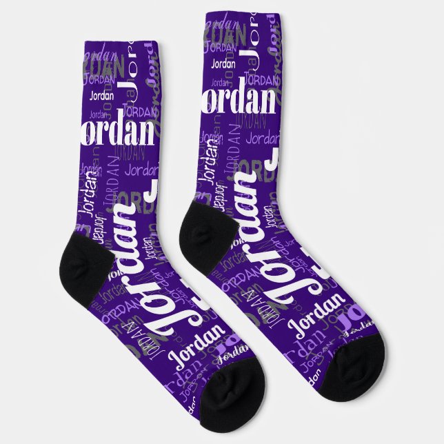 Chaussette Fun Nom personnalisé Purple White pour les hommes (Droite)