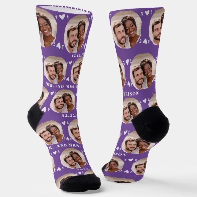 Chaussette Fun Purple Newlyweds Motif photo (Angulaire)
