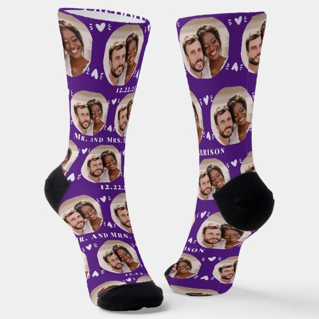 Chaussette Fun Royal Purple Nouveaux mariés Motif photo (Angulaire)