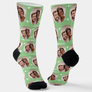 Chaussette Fun Sage Green Newlyweets Photo Motif Mariage