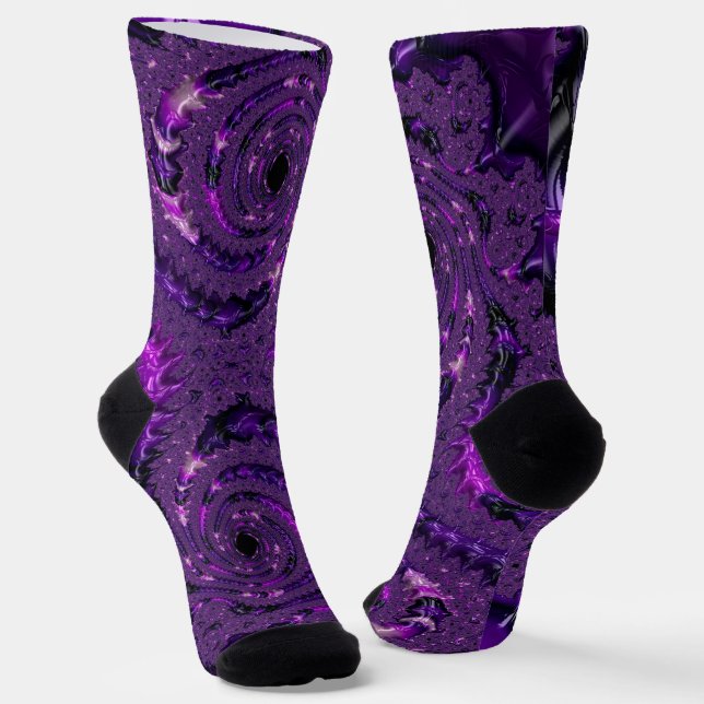 Chaussette Funky Bold Boho Purple Digital Abstrait Fractal (Angulaire)