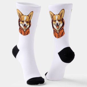 Chaussette Funny Corgi portant le Sweat - shirt à capuche