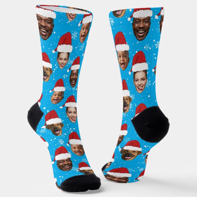 Chaussette Funny Custom 4 visages Noël Chapeaux de Noël Chaus (Angulaire)