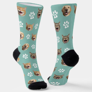 Chaussette Funny Custom Chien & Cat 3 Photos avec Empreintes 