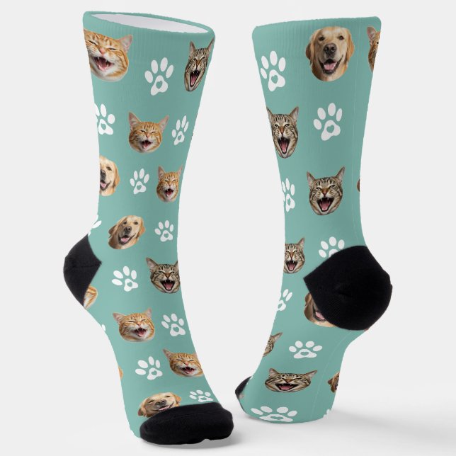 Chaussette Funny Custom Chien & Cat 3 Photos avec Empreintes  (Angulaire)