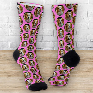 Chaussette Funny Custom Pet Photo Grid Motif Humour rose