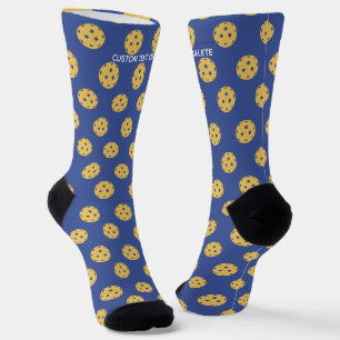 Chaussette Funny Motif de Pickleball Personnalisé bleu jaune