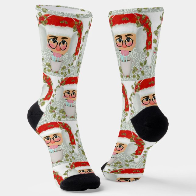 Chaussette Funny Père Noël Face Motif de Noël (Angulaire)