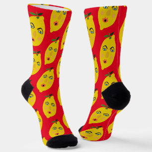 Chaussette Funny Whimsical Lemon Motif Rouge