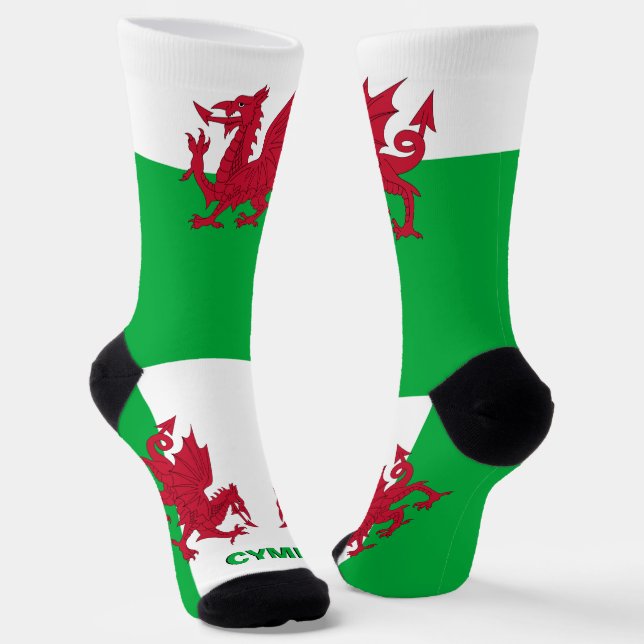 Chaussette Gallois Dragon Patriotique, Drapeau Cymru, Pays de (Angulaire)