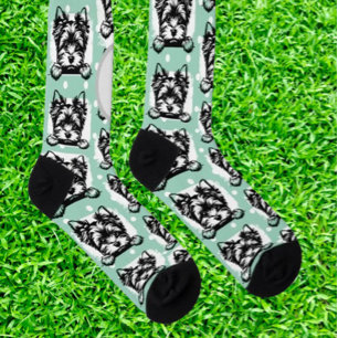 Chaussette Gallois Terrier Chiot vert Sock Thème personnalisé