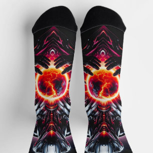 Chaussette Gardien Cosmique Cyber Abstrait Robot Futuriste