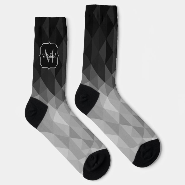 Chaussette Géométrie triangulaire en niveaux de gris motif Mo (Droite)