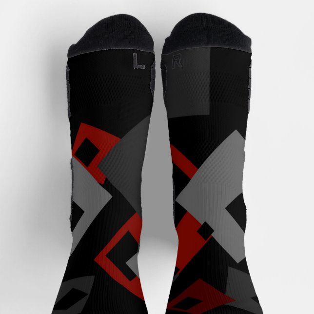 Chaussette Géométrique rouge noir et gris (Haut)