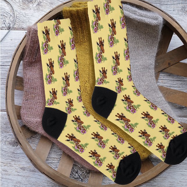 Chaussette Giraffe Fleurs de Portrait Jaunes (Créateur téléchargé)