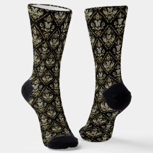 Chaussette Glitterie vintages barrages floraux sur noir