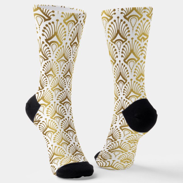 Chaussette Gold et blanc Art Déco motif 3 Chaussettes (Angulaire)
