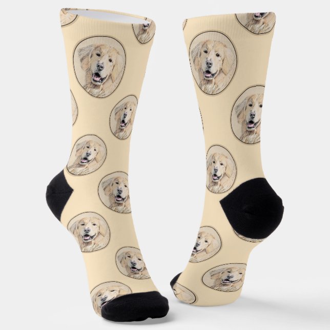 Chaussette Golden Retriever Painting mignon Original Chien Ar (Angulaire)