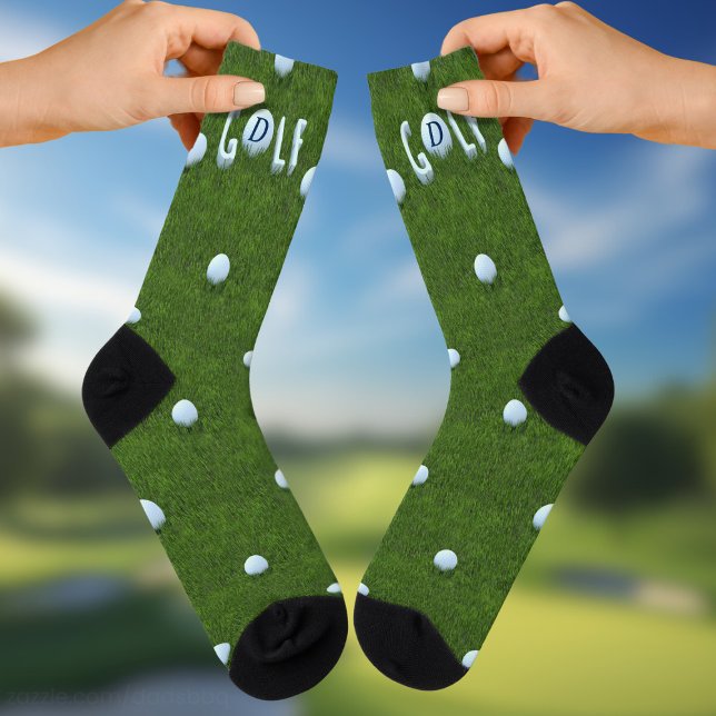 Chaussette Golf Ball Monogramme Funny Green Chaussettes de go (Fun golf ball socks to give to the golfer in your life. Just add their initial)