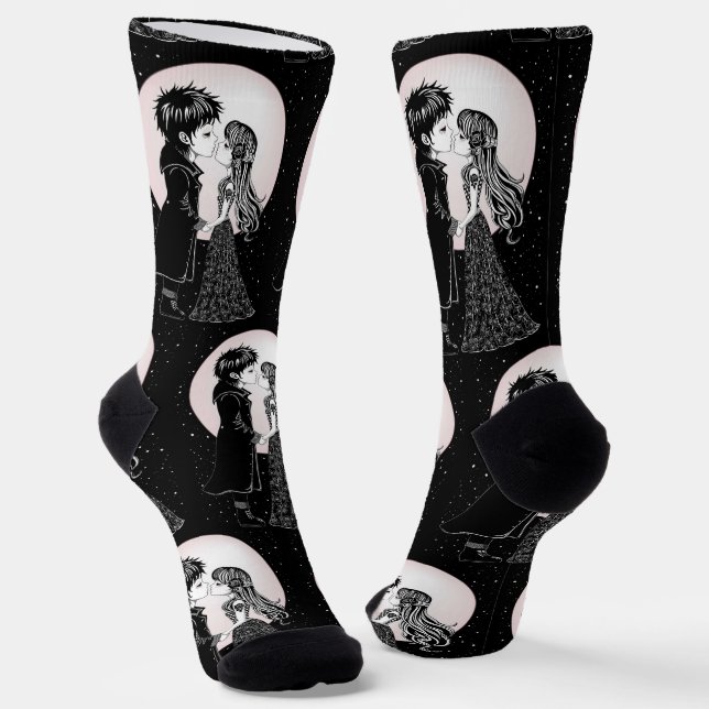 Chaussette Gothique Emo Enfants Kiss Valentine's Day (Angulaire)