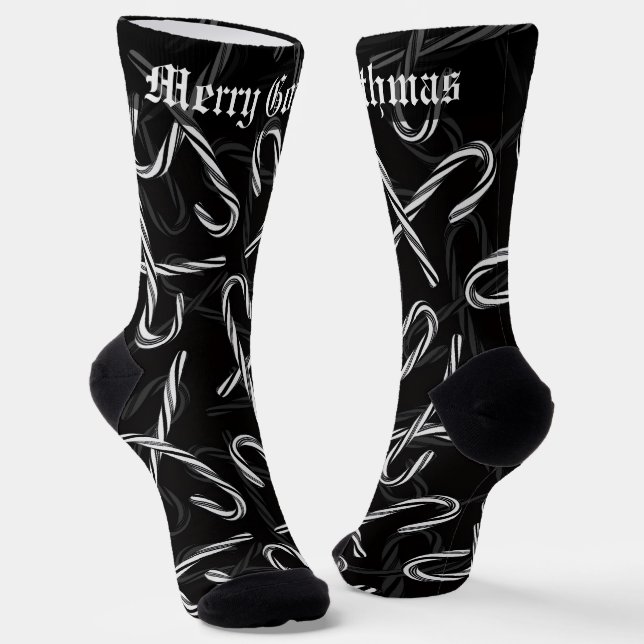 Chaussette Gothmas Black and White Candy Cane Pattern (Angulaire)