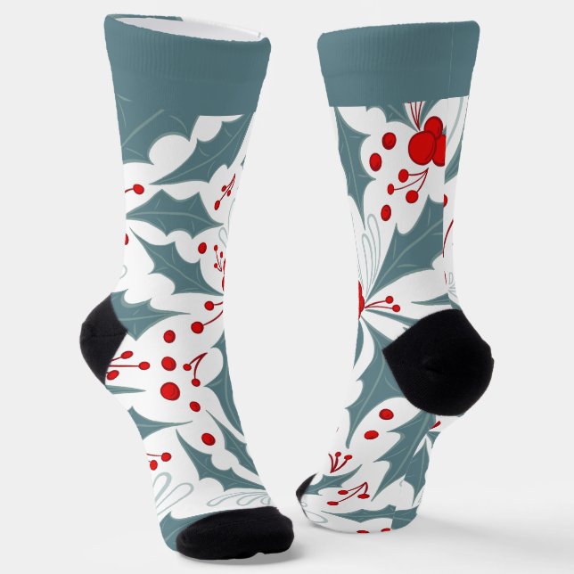 Chaussette Gras Retro Turquoise Holly et Berries Holiday (Angulaire)