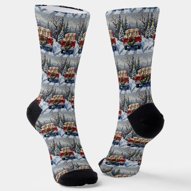 Chaussette Great Pyrenees Christmas Red Truck Holiday (Angulaire)