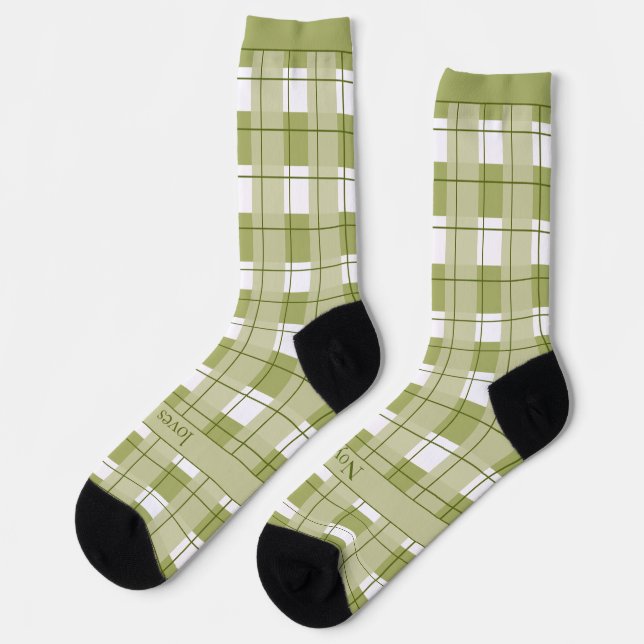 Chaussette Green and White Plaid, Text on Foot (Gauche)