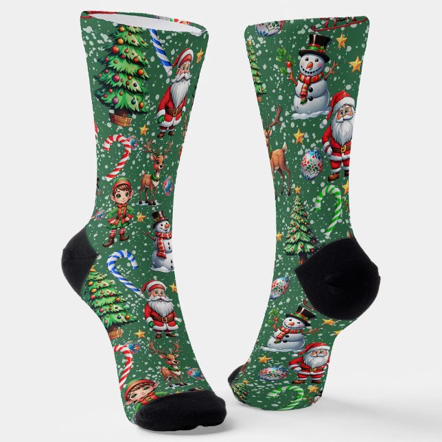 Chaussette Green Background Christmas Decorative Pattern (Créateur téléchargé)
