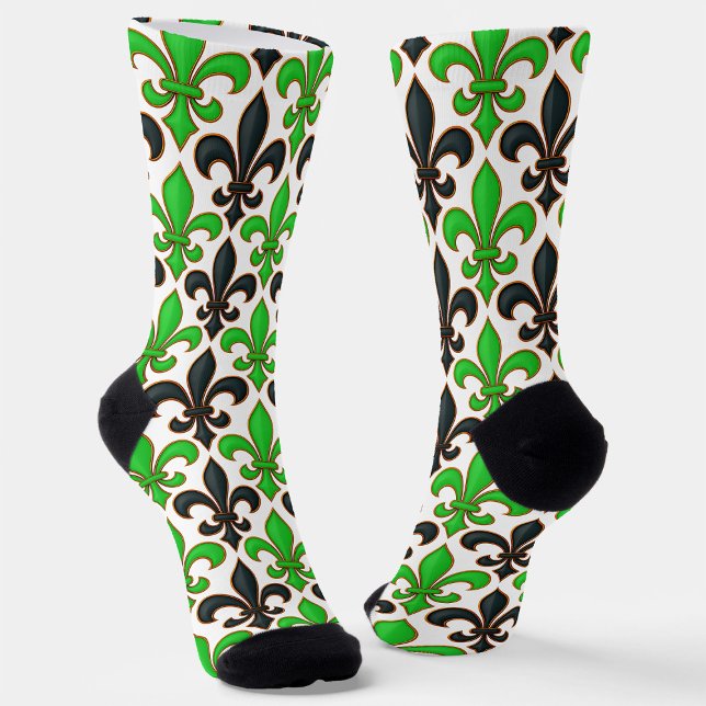 Chaussette Green Black Baroque Fleur-de-lis Pattern Design  (Créateur téléchargé)